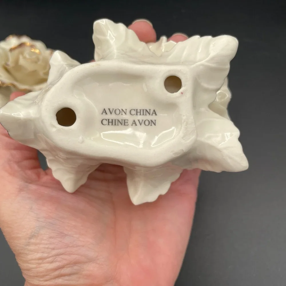 Avon Porcelain Unisex Adult OS Vintage Rose Candlestick Holders Set of 2